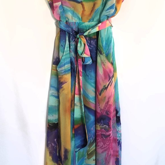 Bisou Bisou bt Michele Bohbot | Floral Multi-Color | Maxi Dress | Size 8 - Picture 5 of 12
